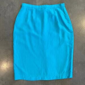 Vintage 80s sky blue silk pencil skirt womens small